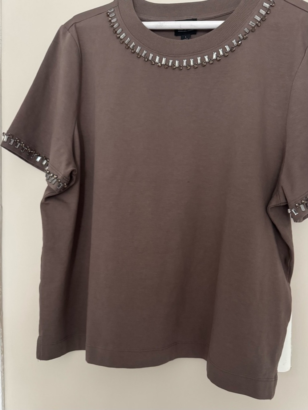 INC International Concepts Taupe Embellished Short Sleeve Tee